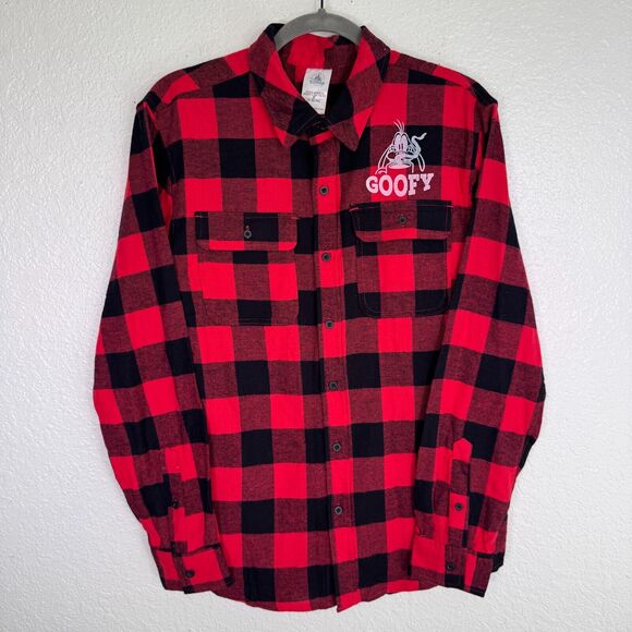 Frontierland Goofy Shirt Men Medium Checkered Flannel Top Disney Park Merch Xmas - Picture 2 of 10